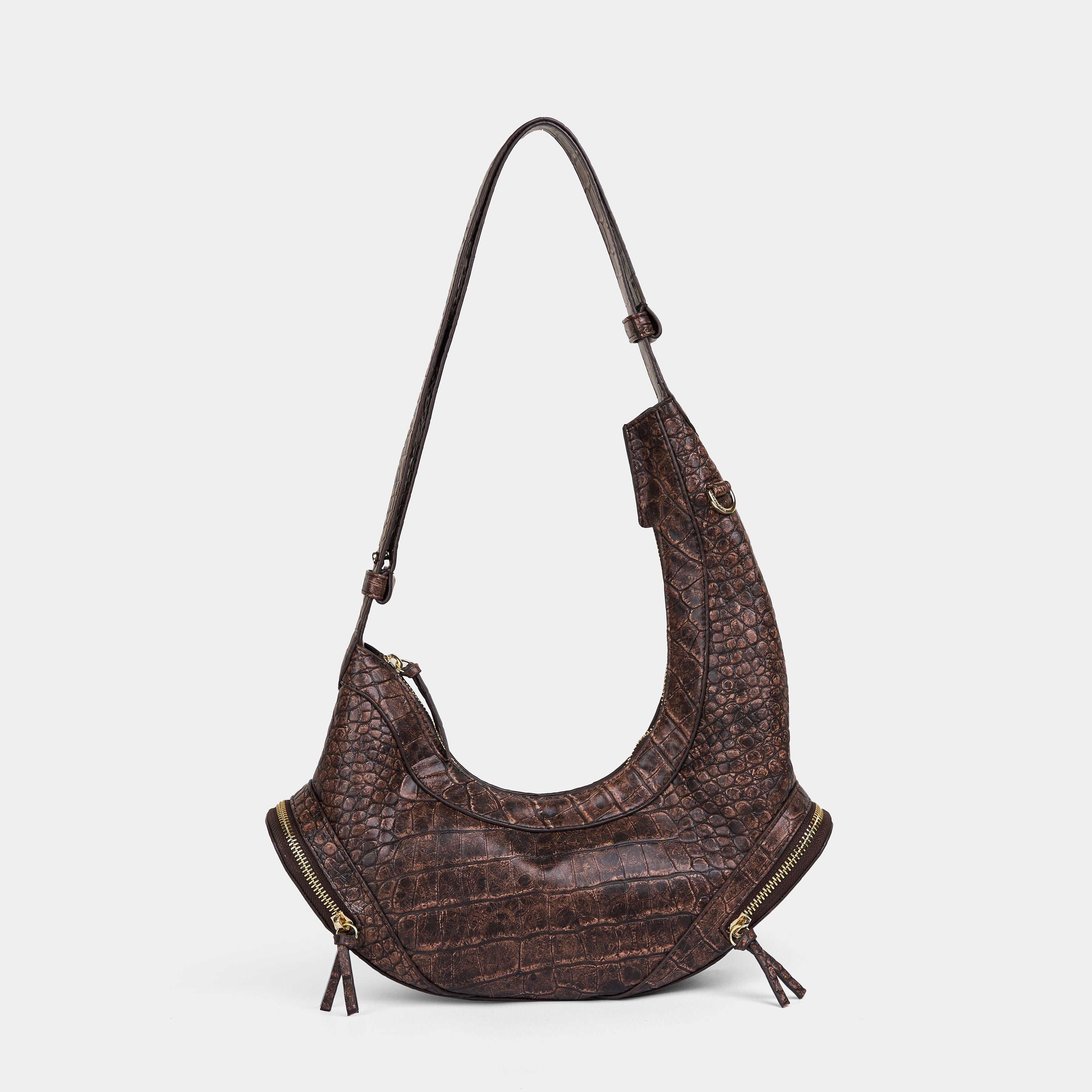 Túi xách CRESCENT MOON màu Nâu đậm vân cá sấu