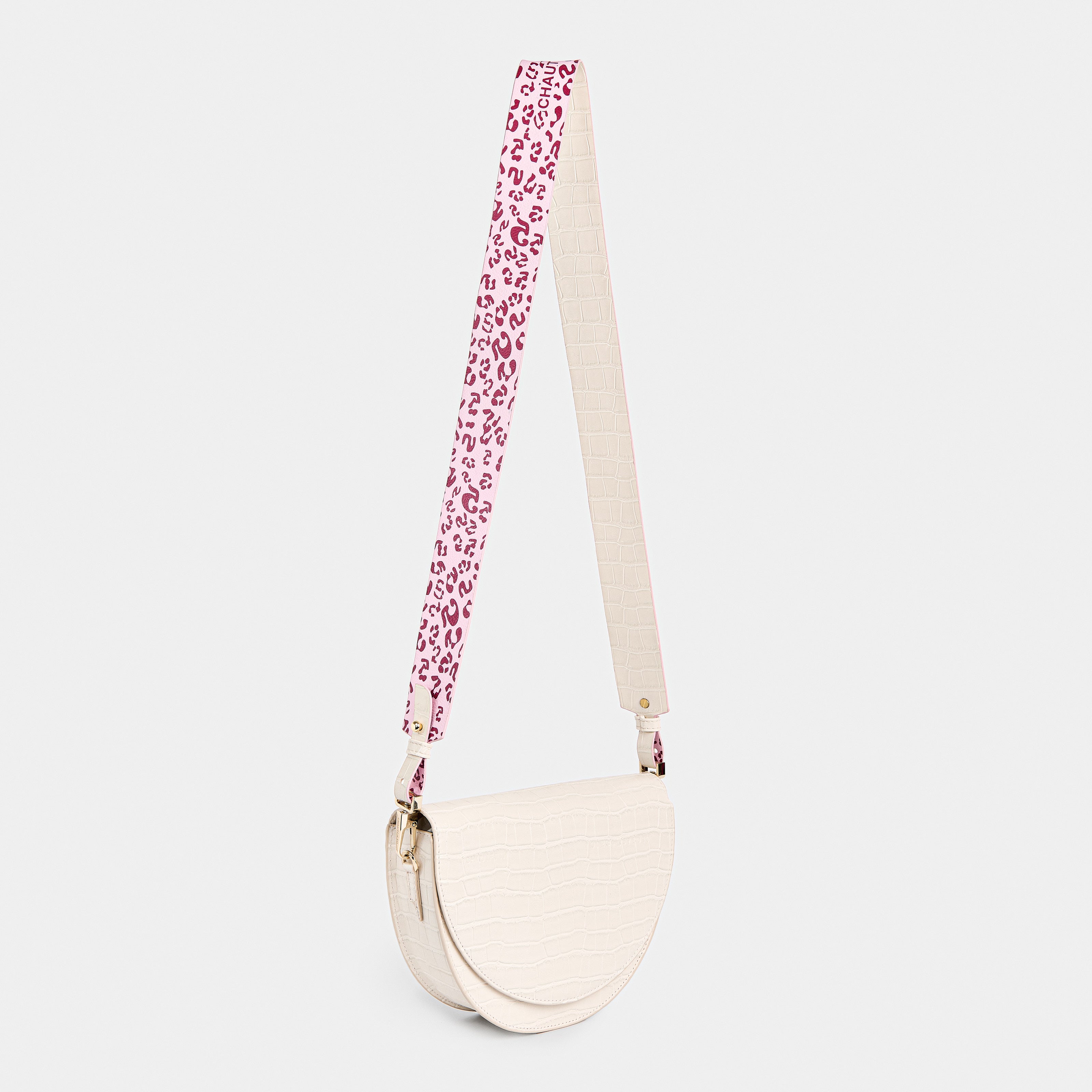 Strap 4CM WIDE BAG Fifth Leopard Pink x Crocodile White Cream