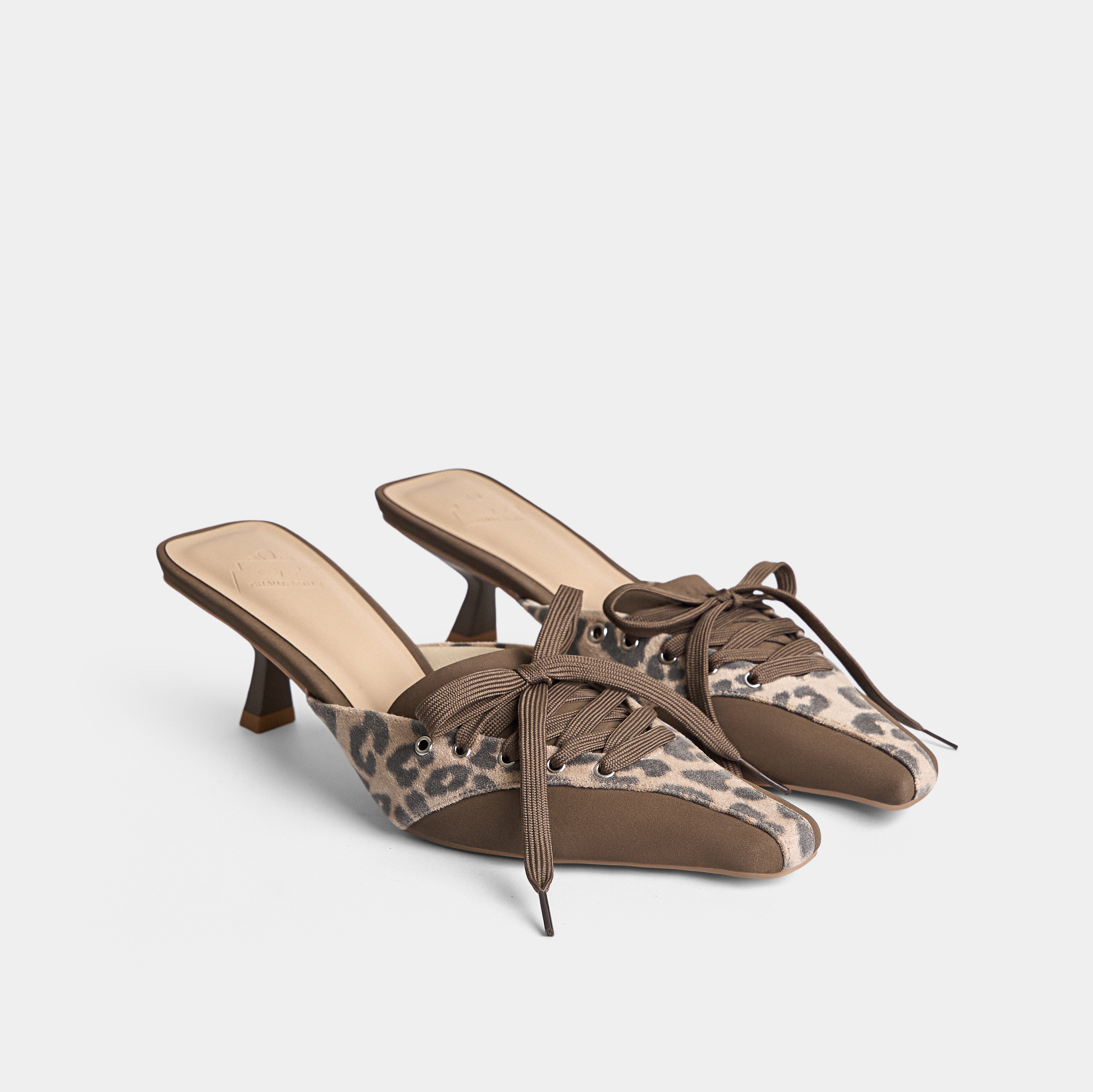 Shoes middle 50 mules in Brown x Leopard