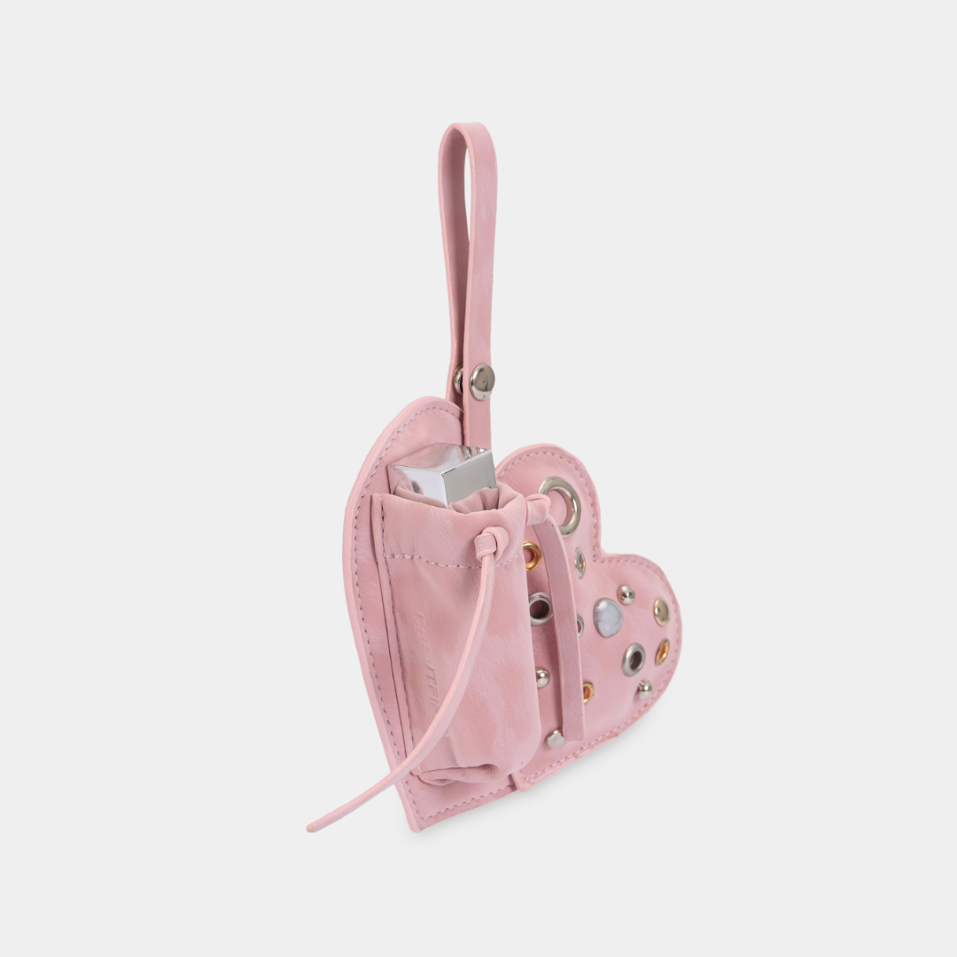 Accessory Charm EYELET HEART Lipstick Case Pink Leopard