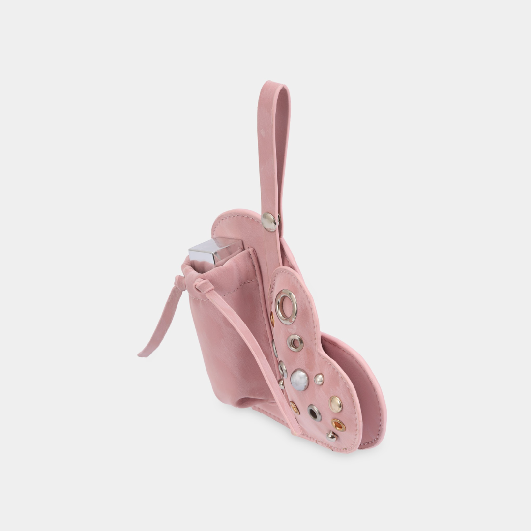 Accessory Charm EYELET HEART Lipstick Case Pink Leopard