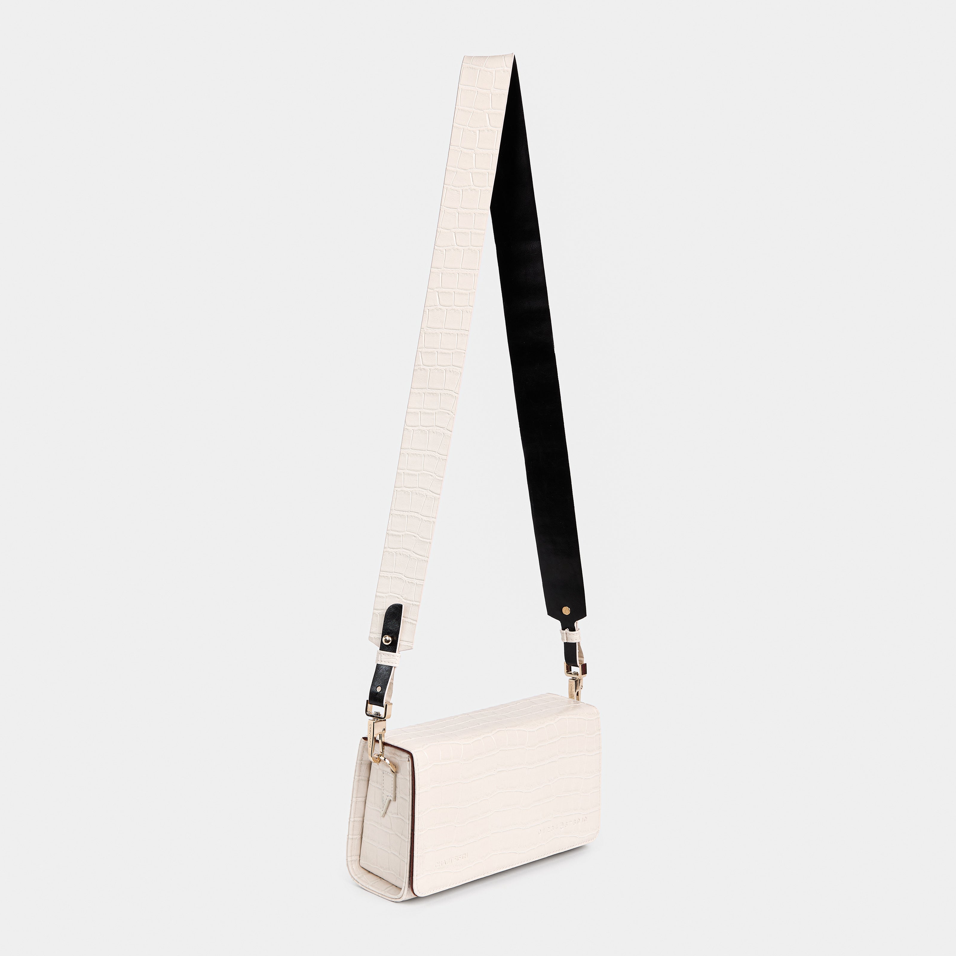 Strap 4CM WIDE BAG Crocodile White Cream x Black