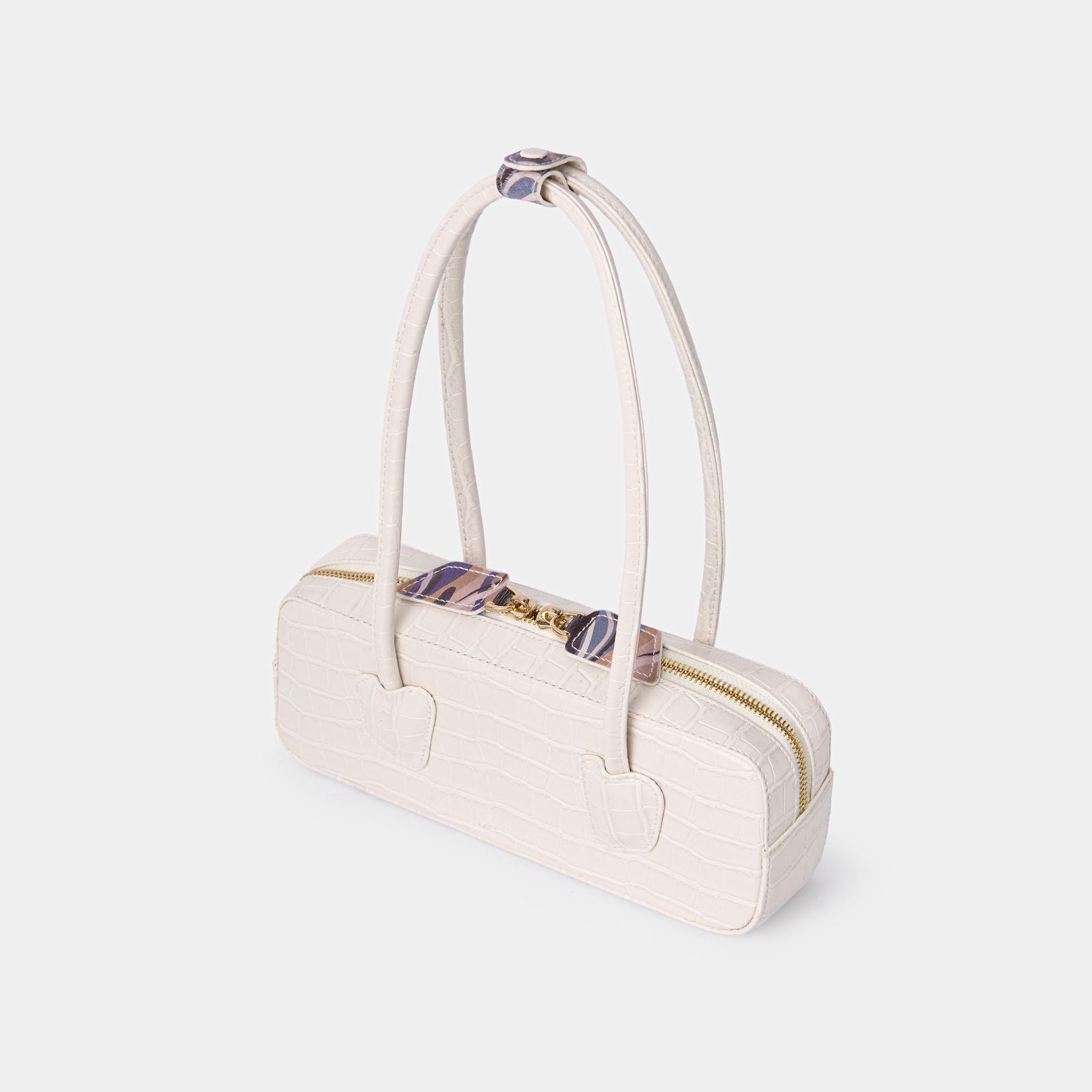 Túi xách BÁNH MÌ màu Trắng kem vân cá sấu họa tiết