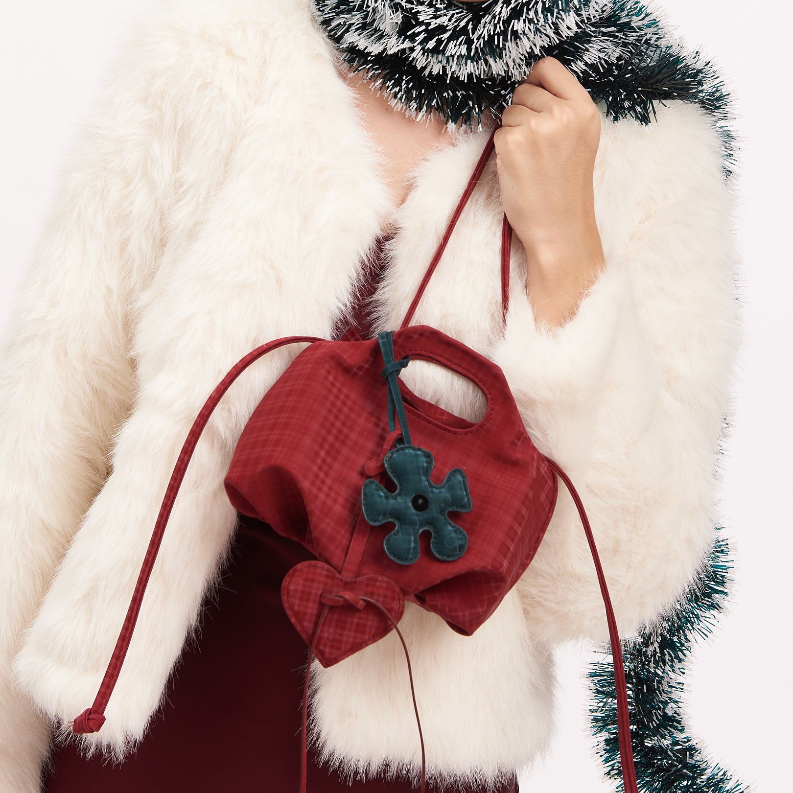 Bag Mini Flower Dark Red Checked