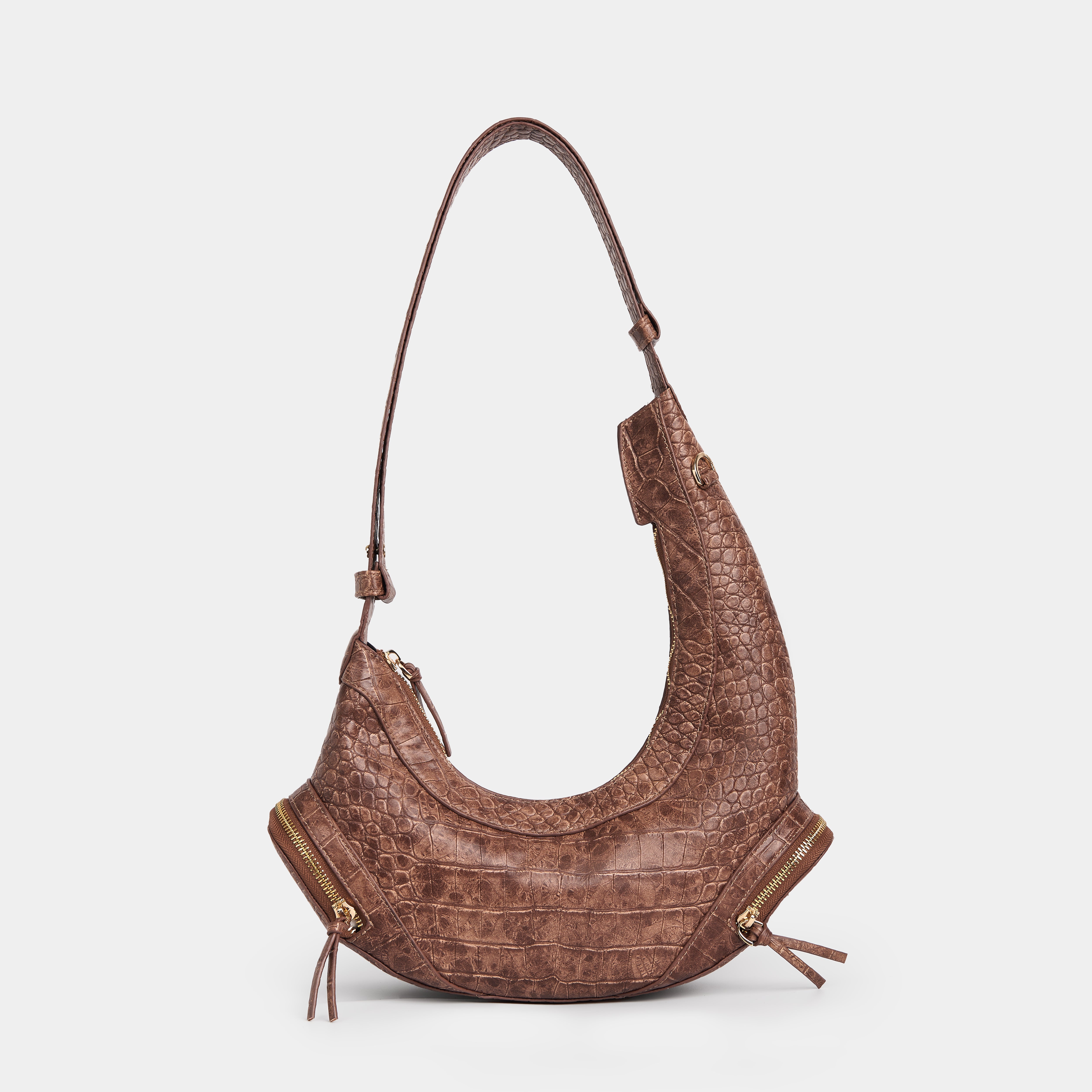 Bag CRESCENT MOON in Crocodile Beige Brown