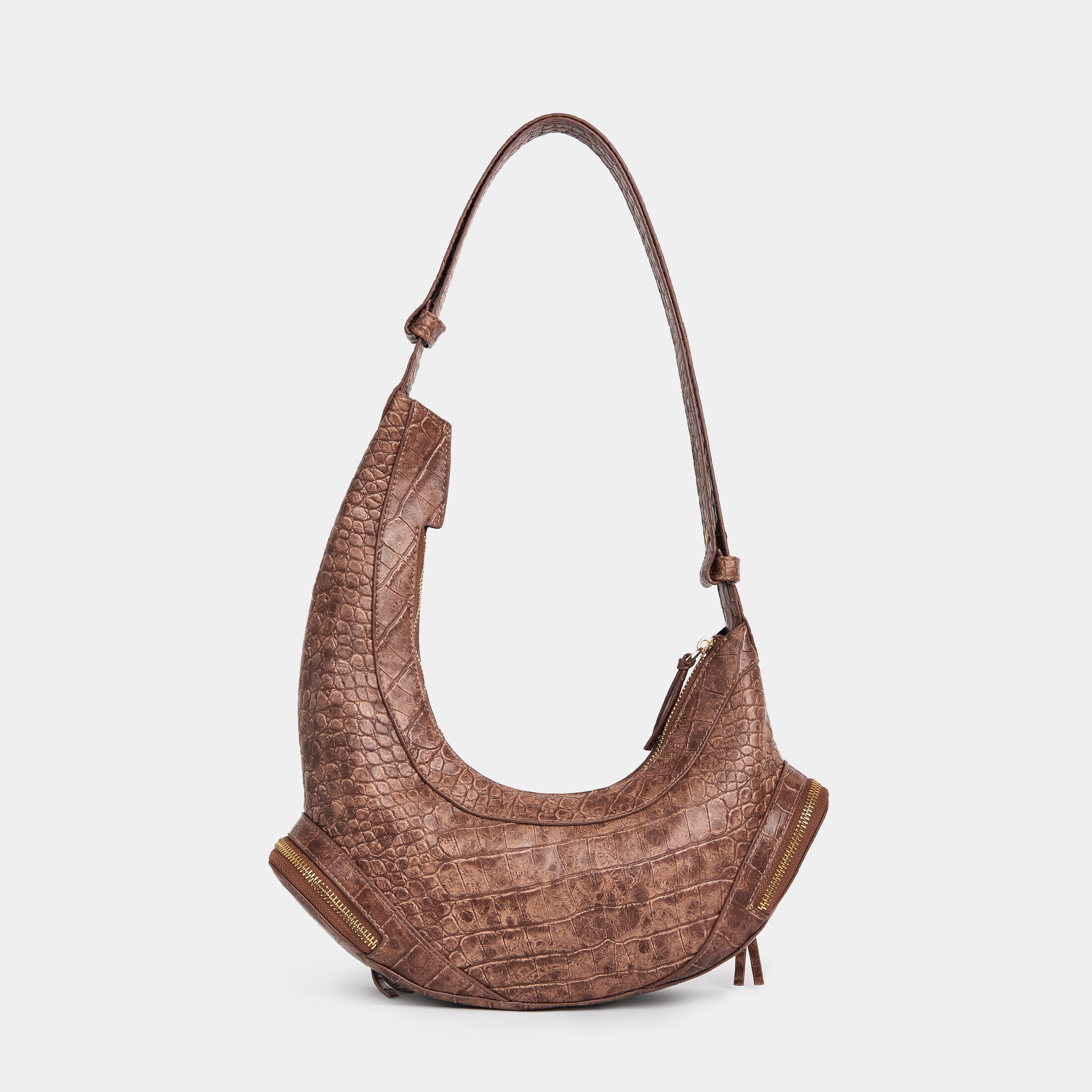 Bag CRESCENT MOON in Crocodile Beige Brown