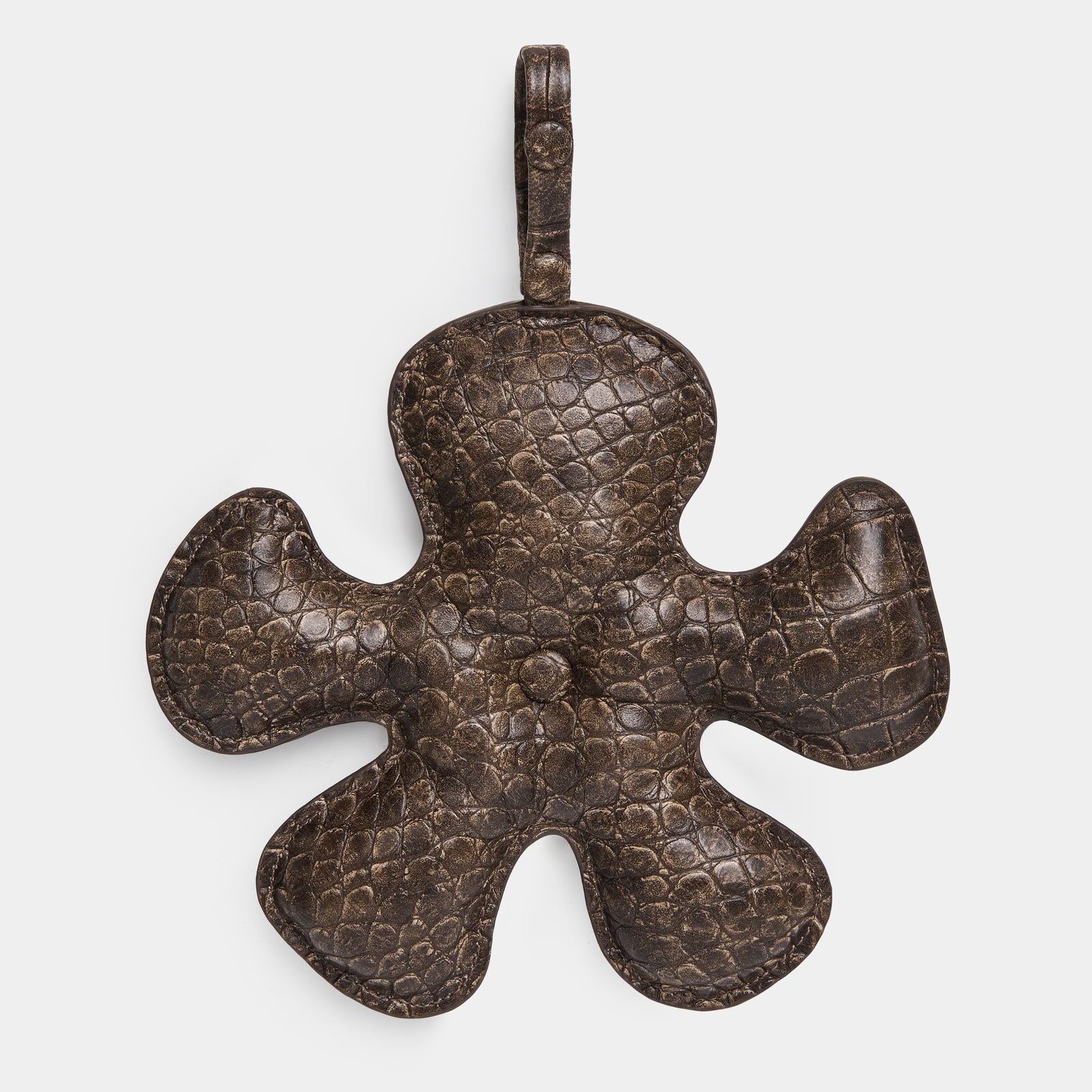 Accessory Fan Flower Charm in Crocodile Brown