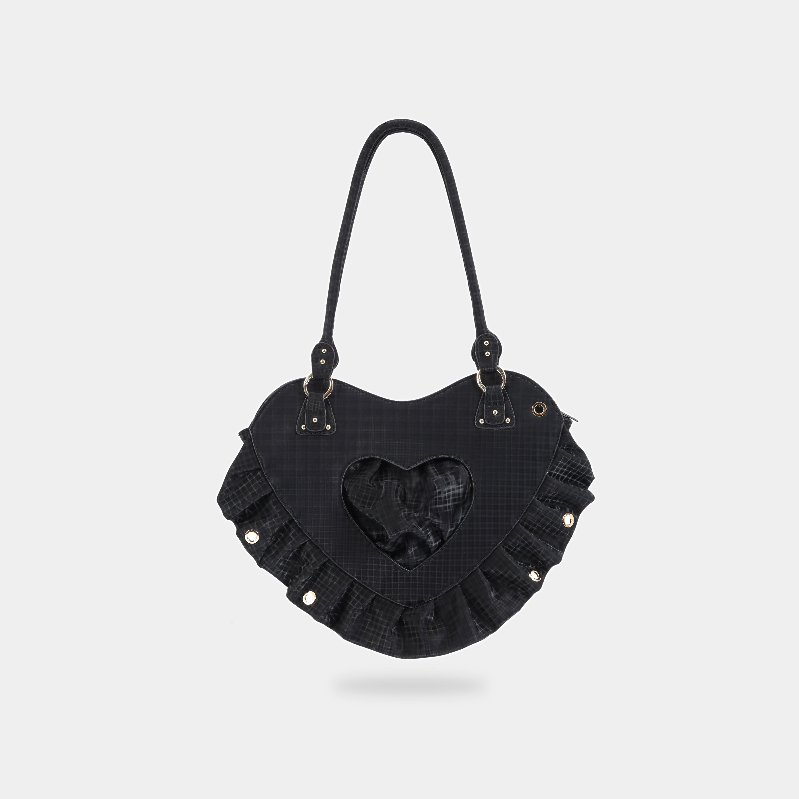 Túi xách RUFFLE HEART màu Đen Caro
