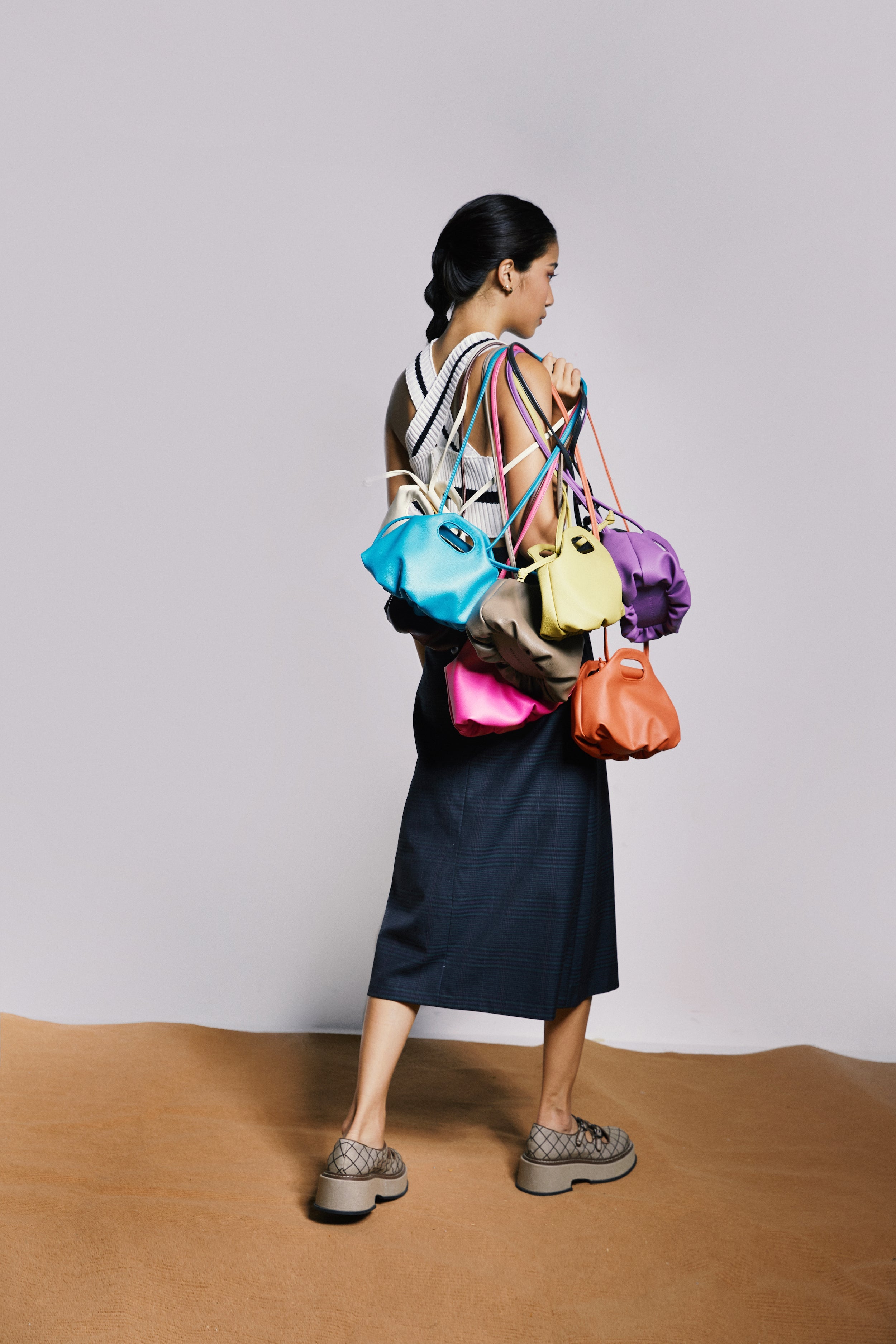 Bag MINI FLOWER DRAWSTRING in Cement Blue