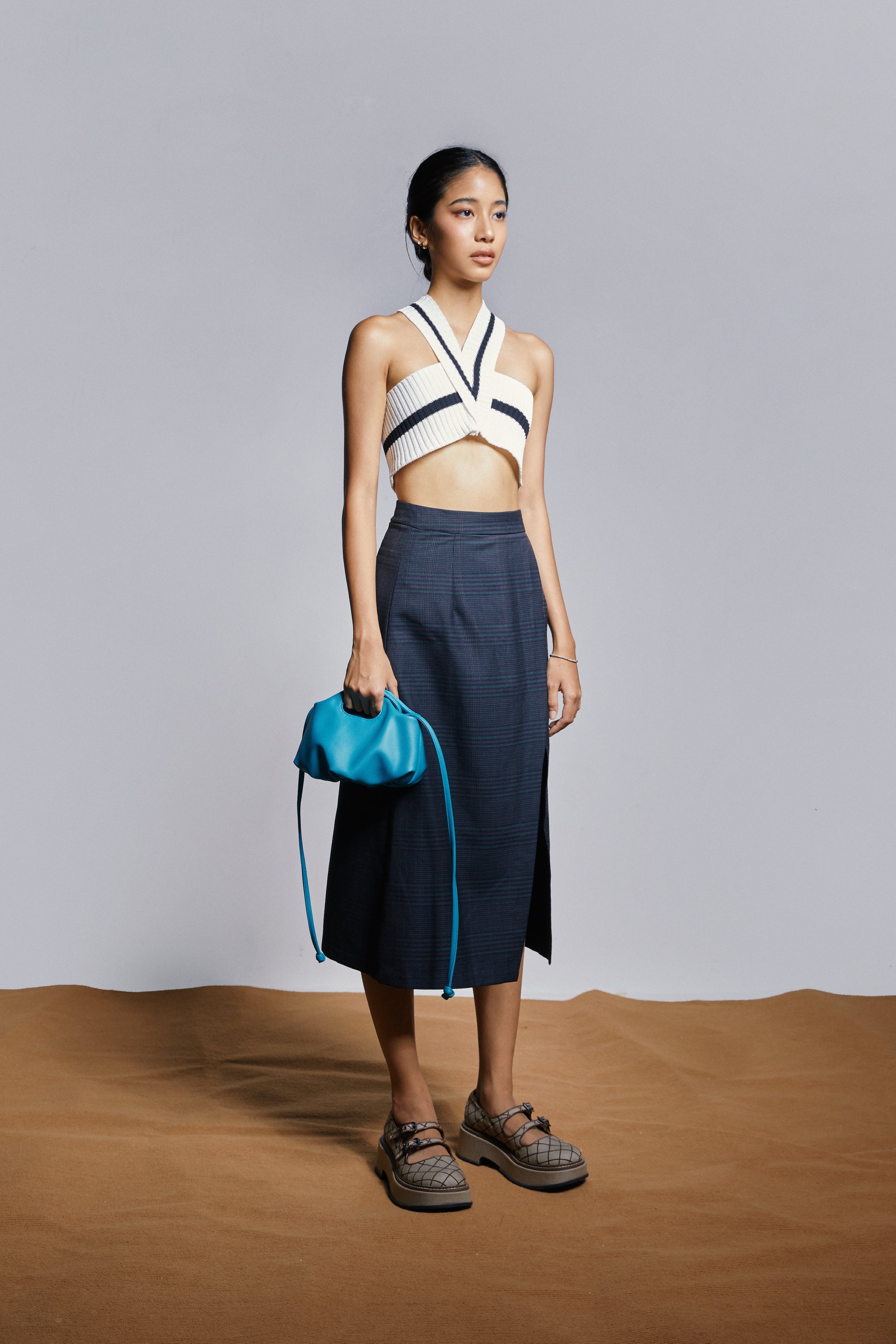 Bag MINI FLOWER DRAWSTRING in Cement Blue