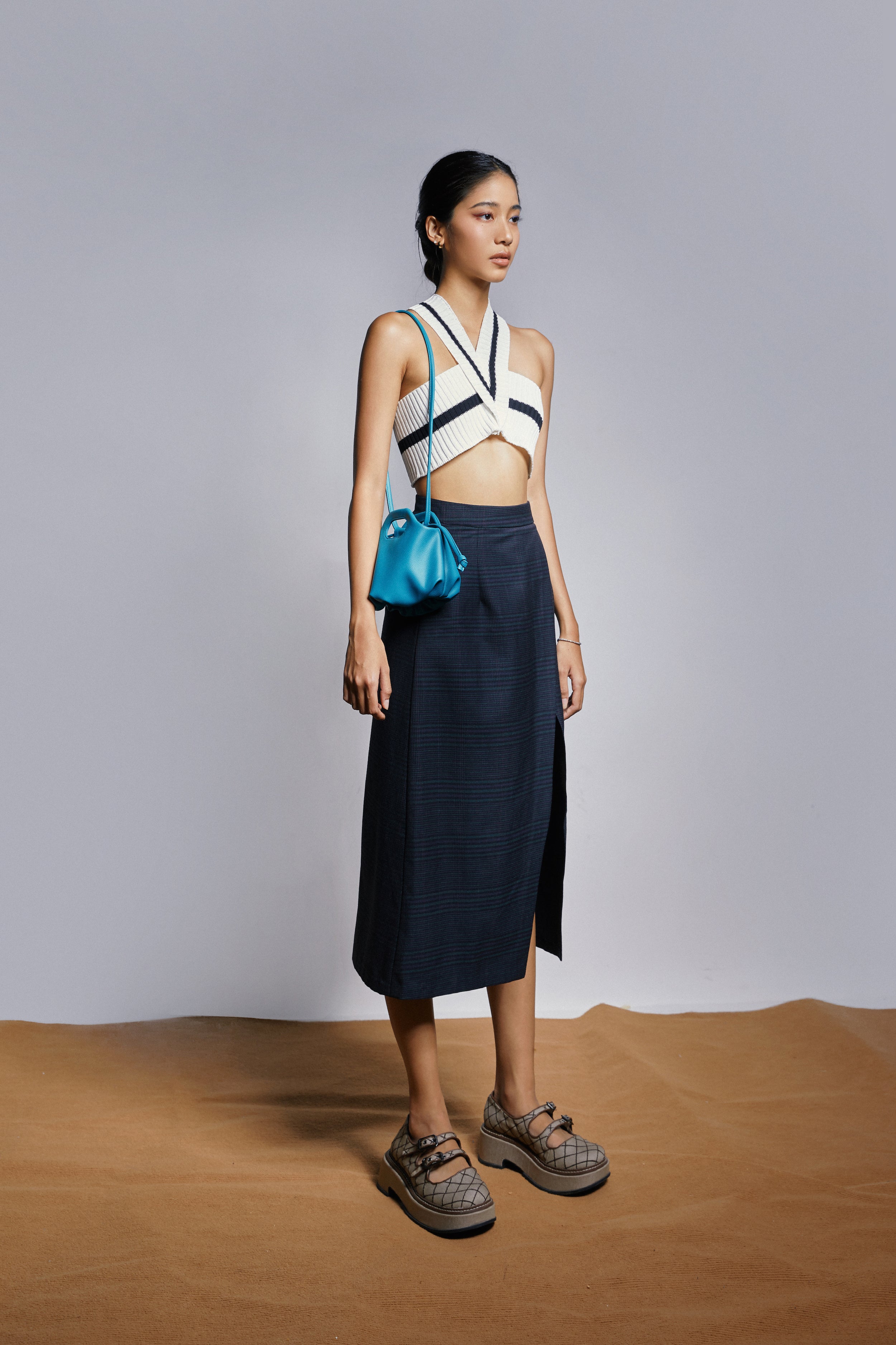 Bag MINI FLOWER DRAWSTRING in Cement Blue