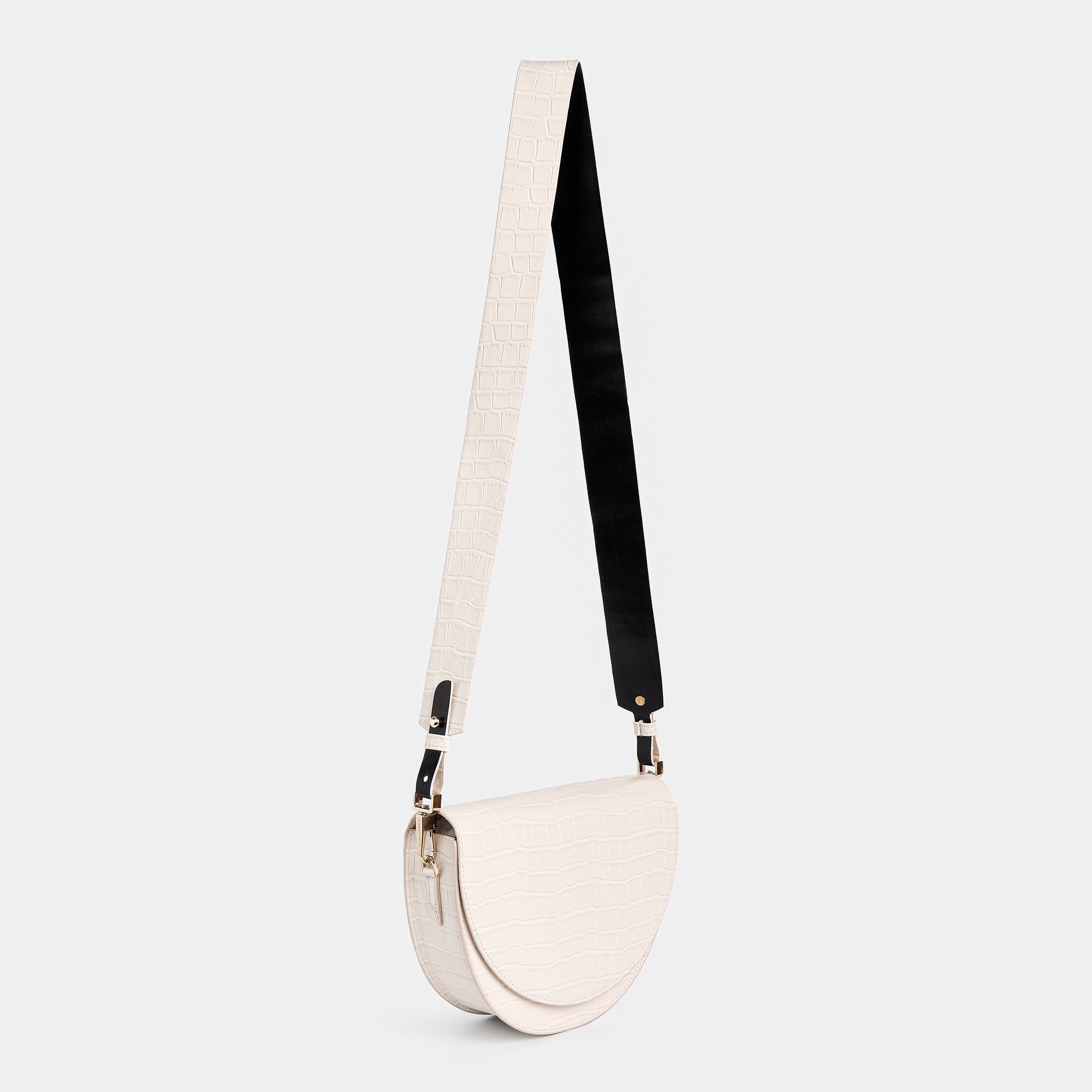 Strap 4CM WIDE BAG Crocodile White Cream x Black