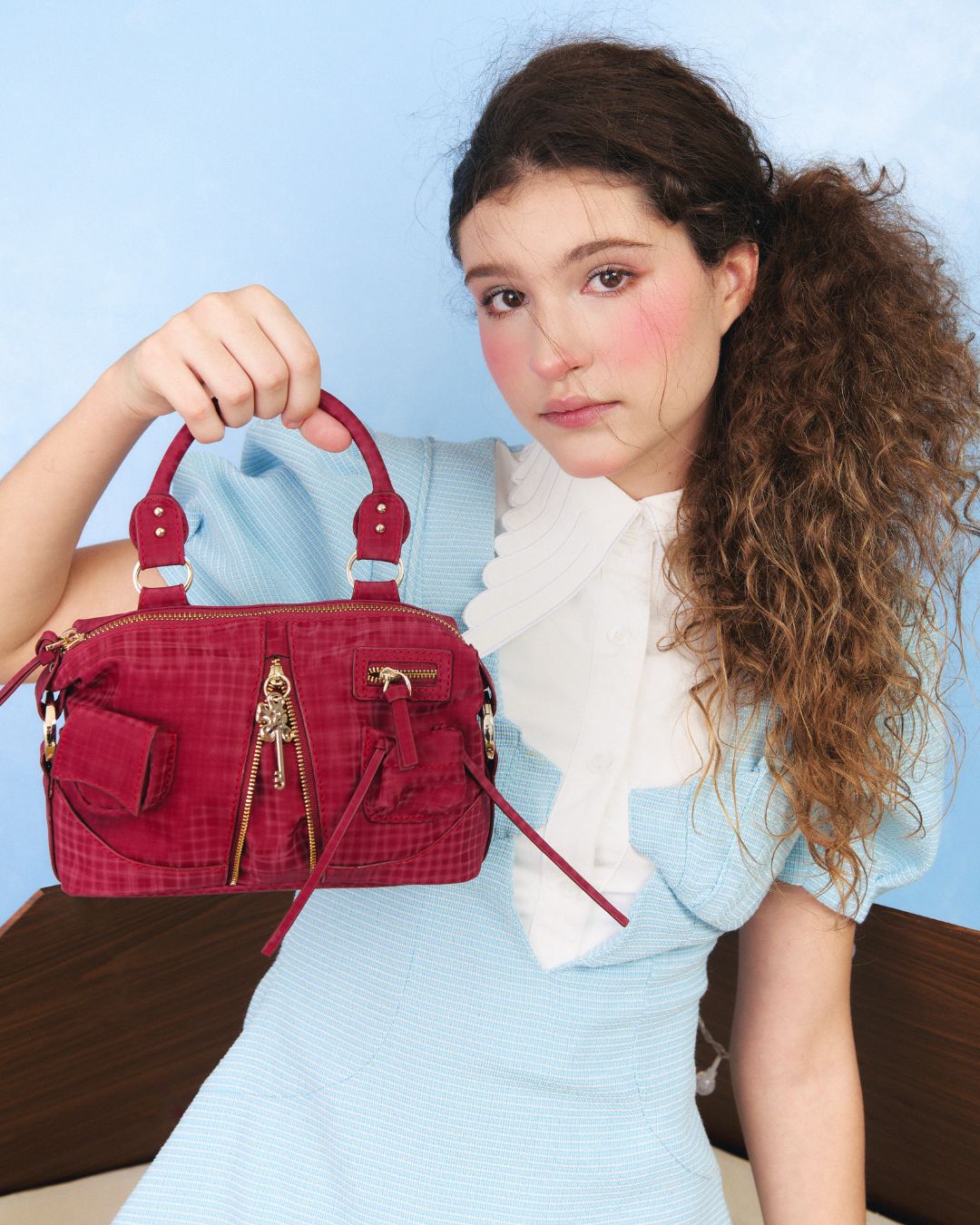 Bag Mini Y2K POCKET Dark Red Checked