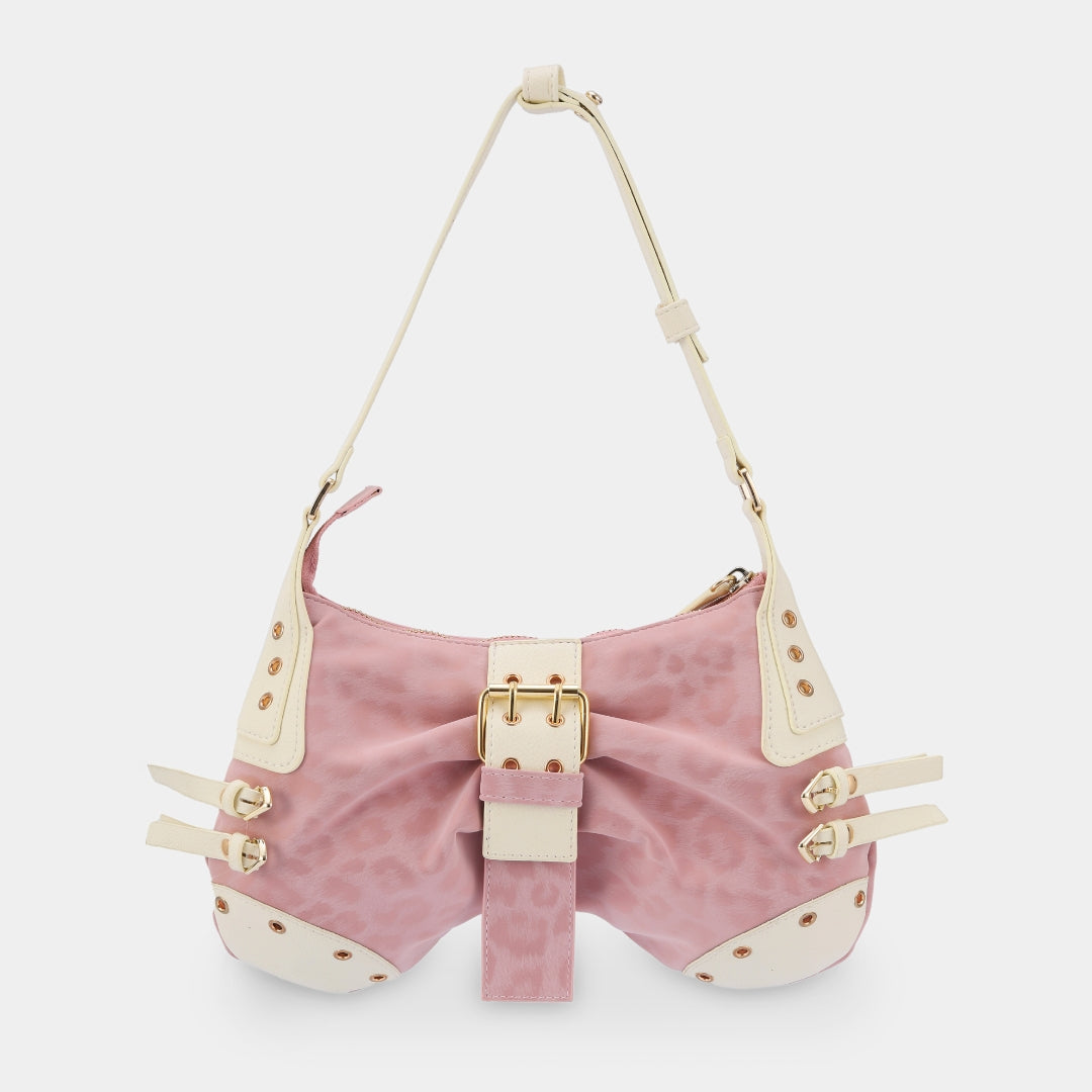 Túi xách BUTTERFLY màu Da Beo Hồng x Trắng Vân hạt