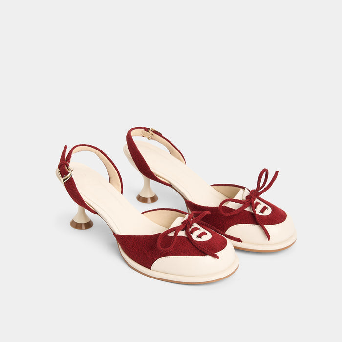 BUBBLE 70mm Slingback Pumps (Shoes) — White x Red / 38