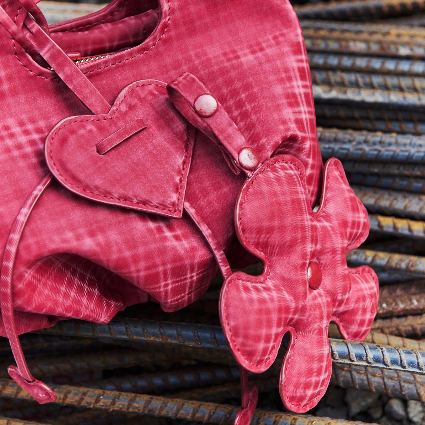 [GET 1 FREE CHARM] Bag Mini Flower Dark Red Checked