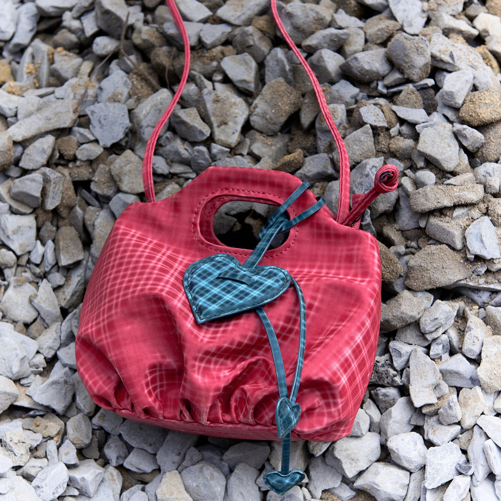 [GET 1 FREE CHARM] Bag Mini Flower Dark Red Checked