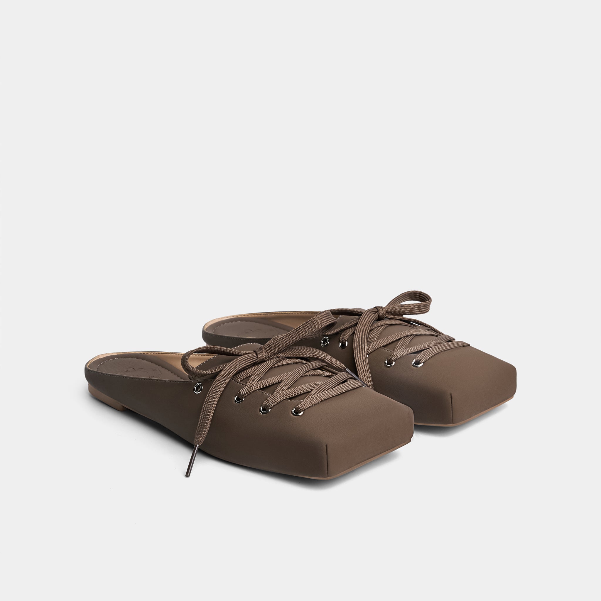 Giày middle ballet flat mules màu Nâu Chocolate