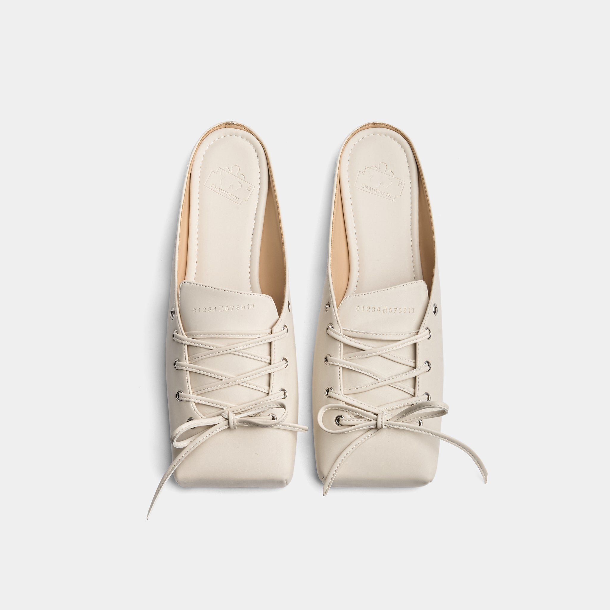 Giày middle ballet flat mules màu Trắng kem