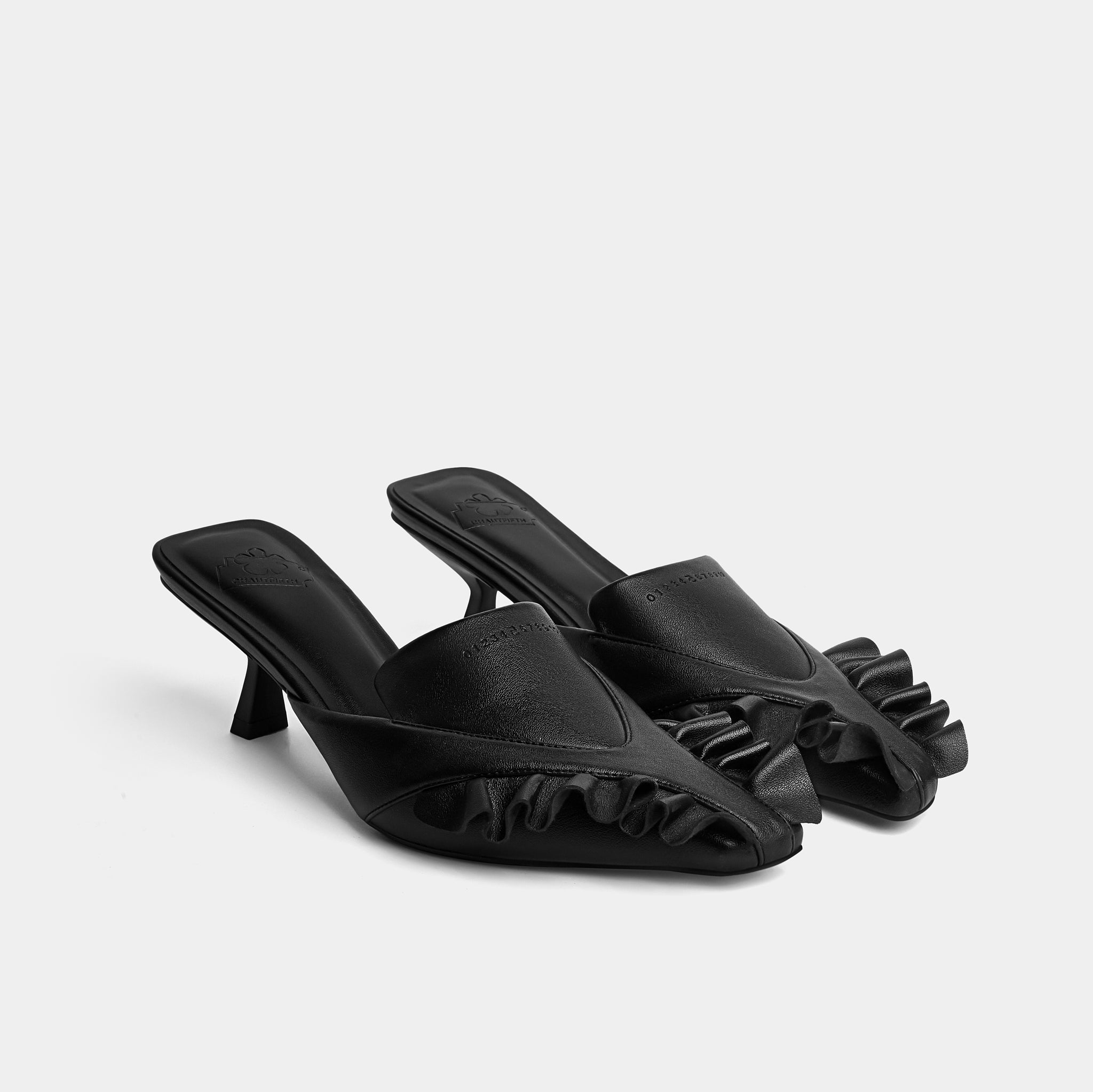 Giày ruffles 50 mules màu Đen