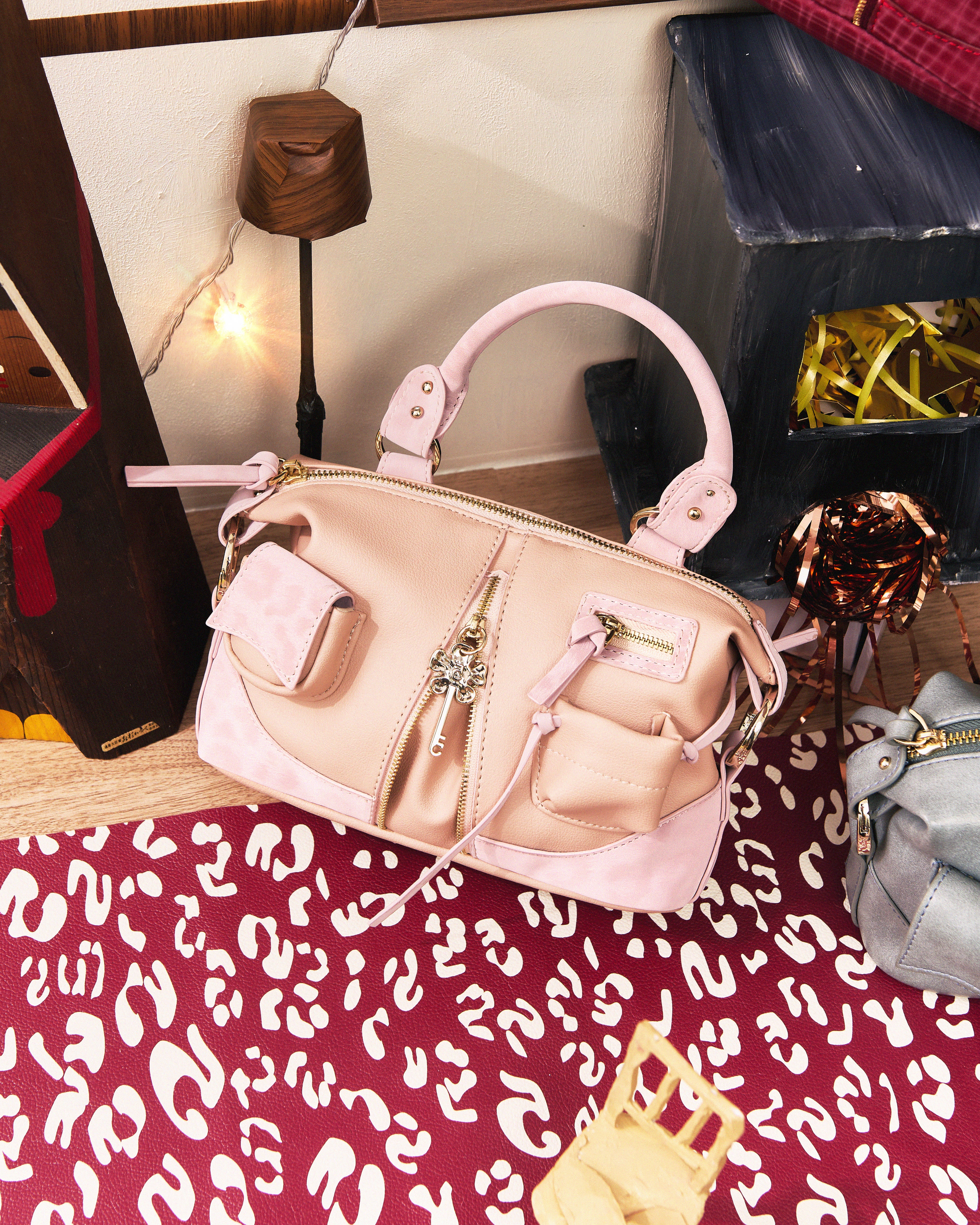 Túi xách Mini Y2K POCKET màu Hồng phấn x Da beo Hồng