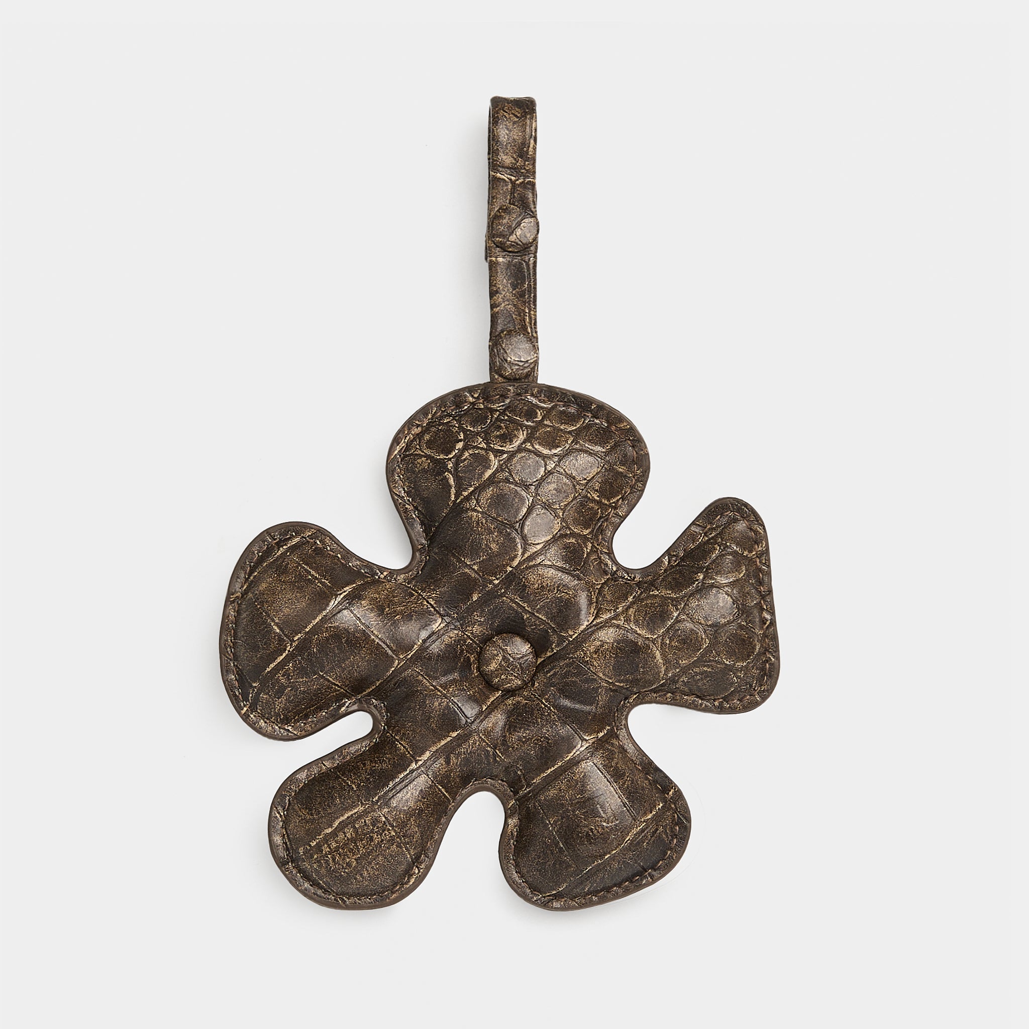 Accessory Fan Flower Charm in Crocodile Brown