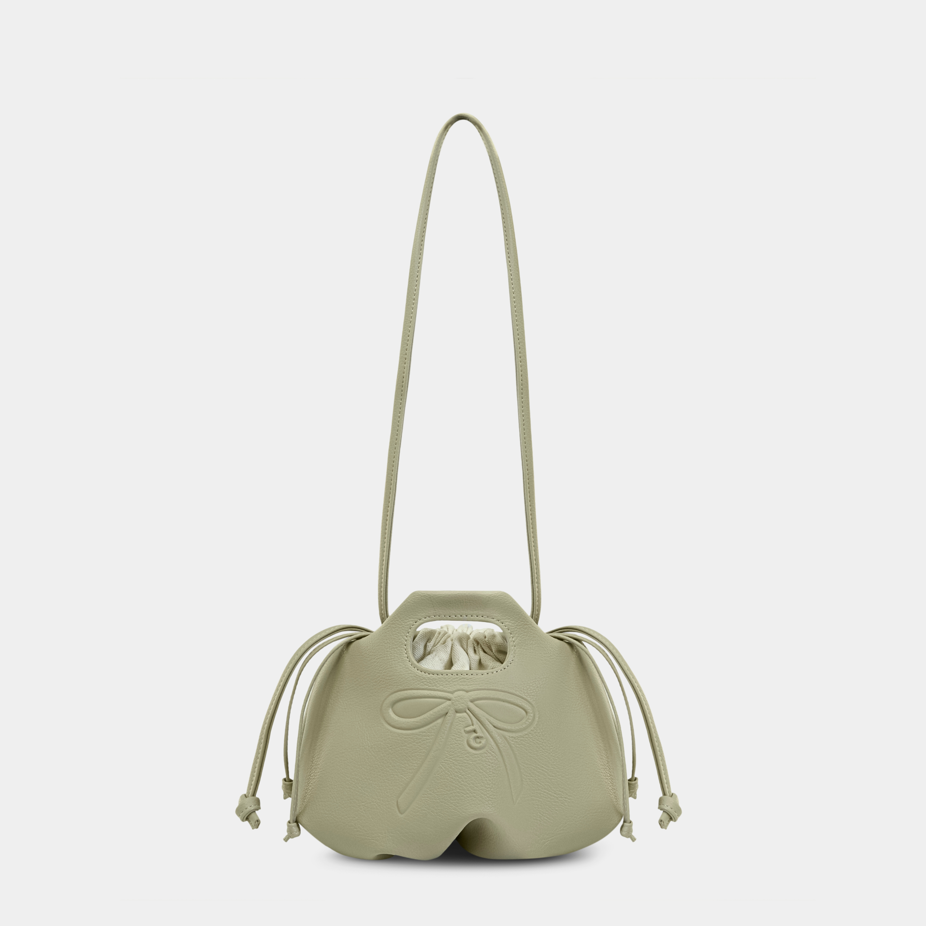 Túi xách MINI FLOWER DRAWSTRING màu Beige sáng Vân hạt