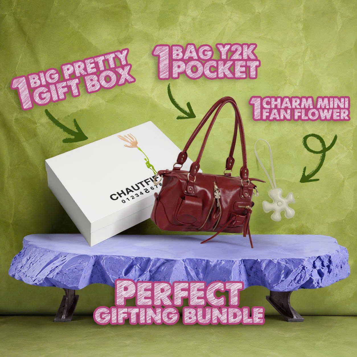 Bundle Y2K Pocket size M x Mini Fan Flower Charm x Gift Box