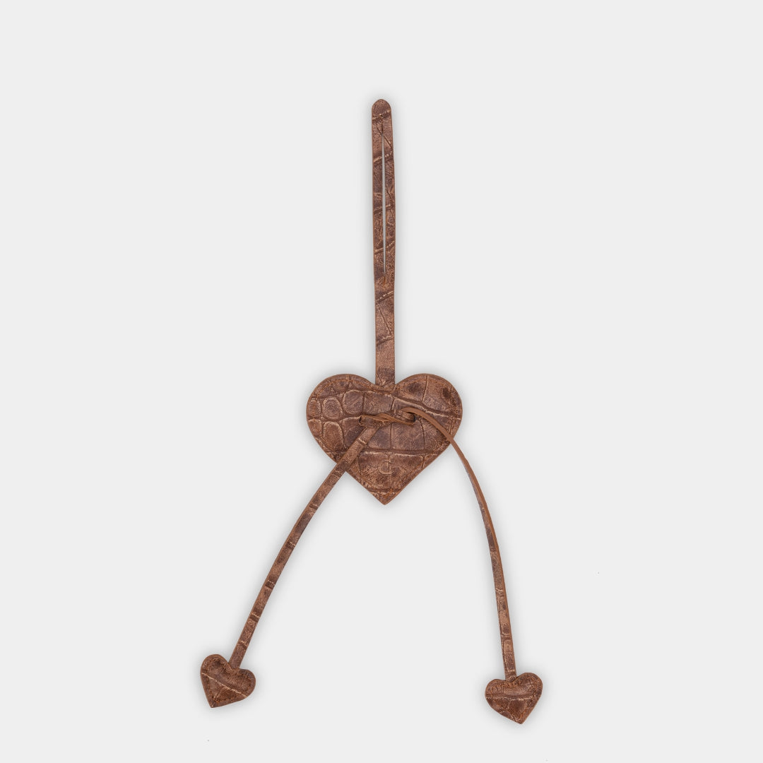 Phụ kiện trái tim màu Nâu Beige vân cá sấu