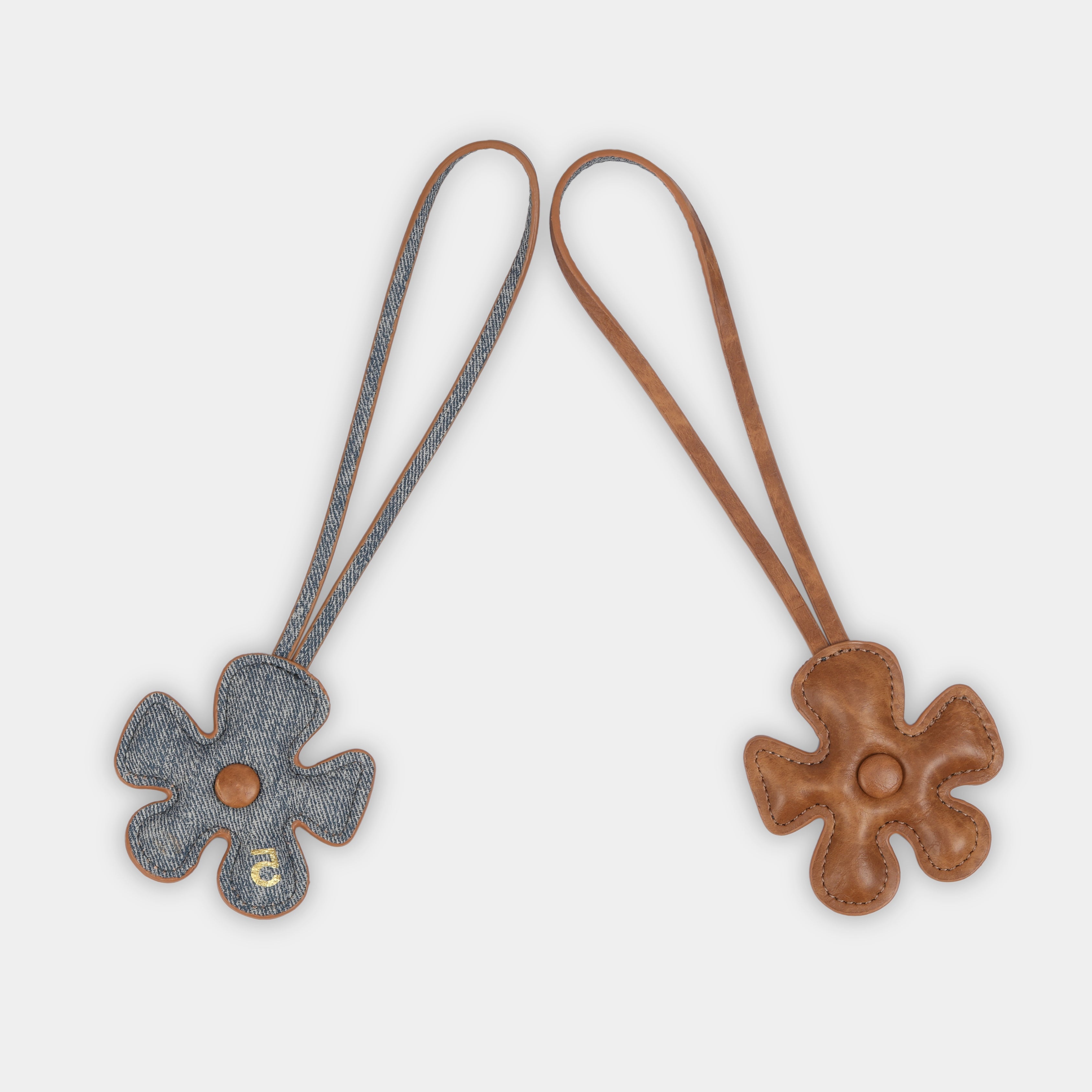 Accessory Fan Flower Charm size mini in Denim x Brown