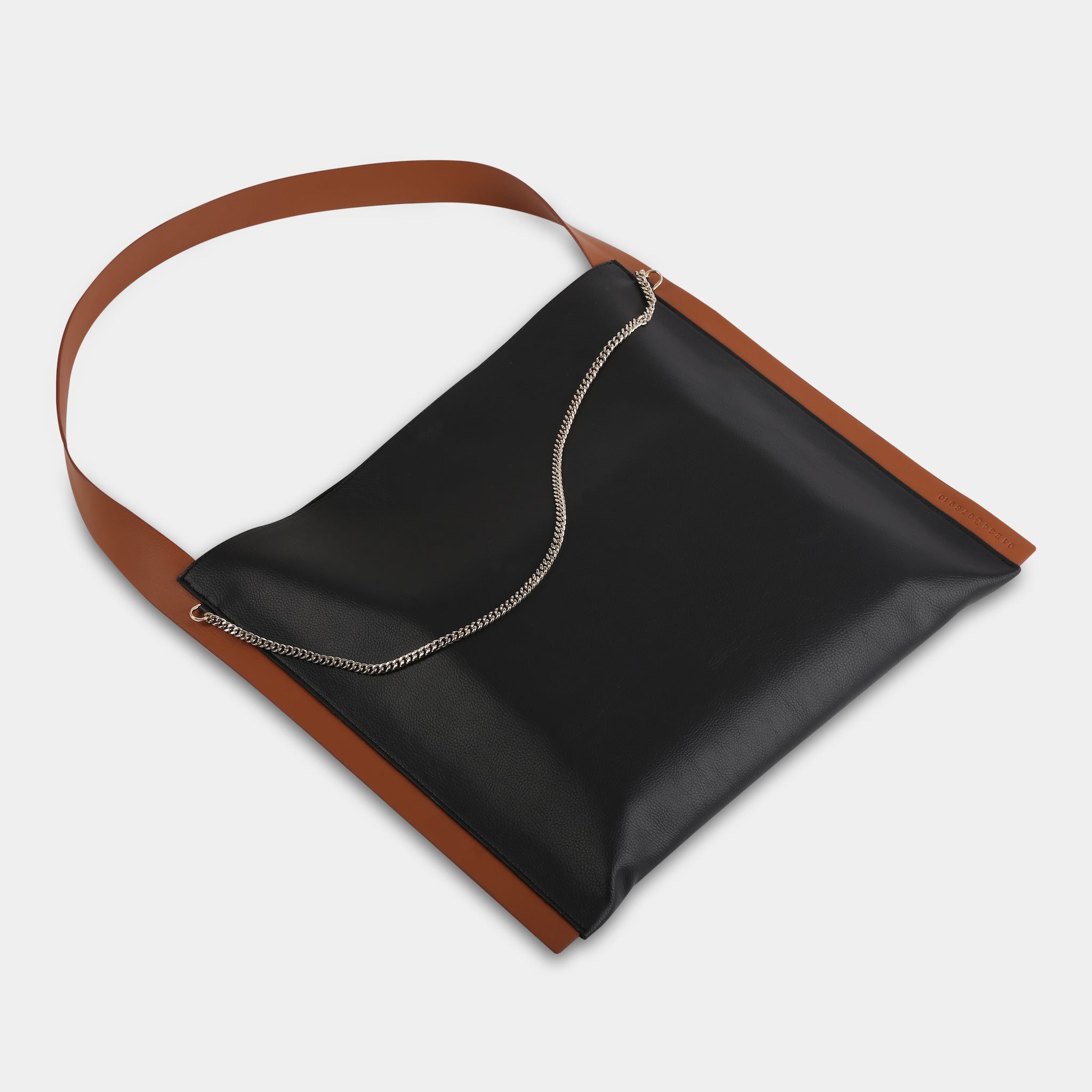 PAPER TOTE bag in black with orange strap