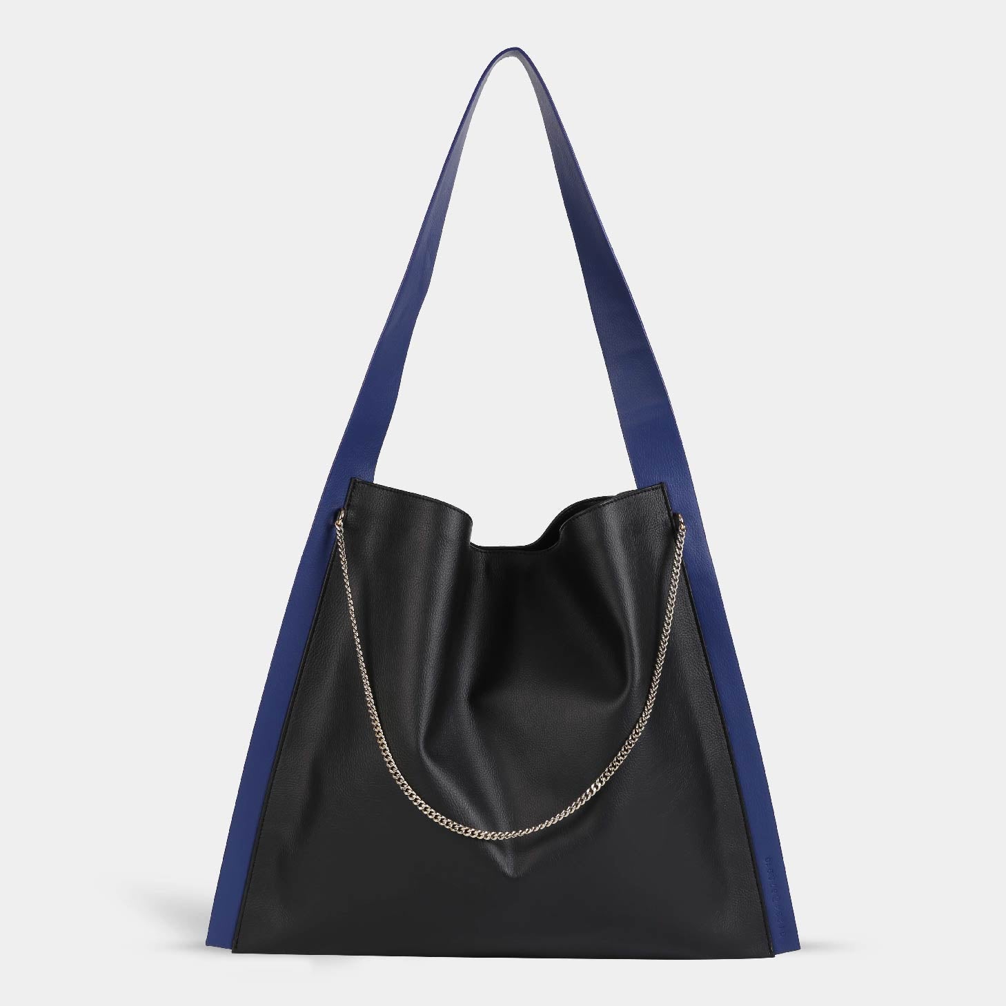 PAPER TOTE handbag in black with blue strap